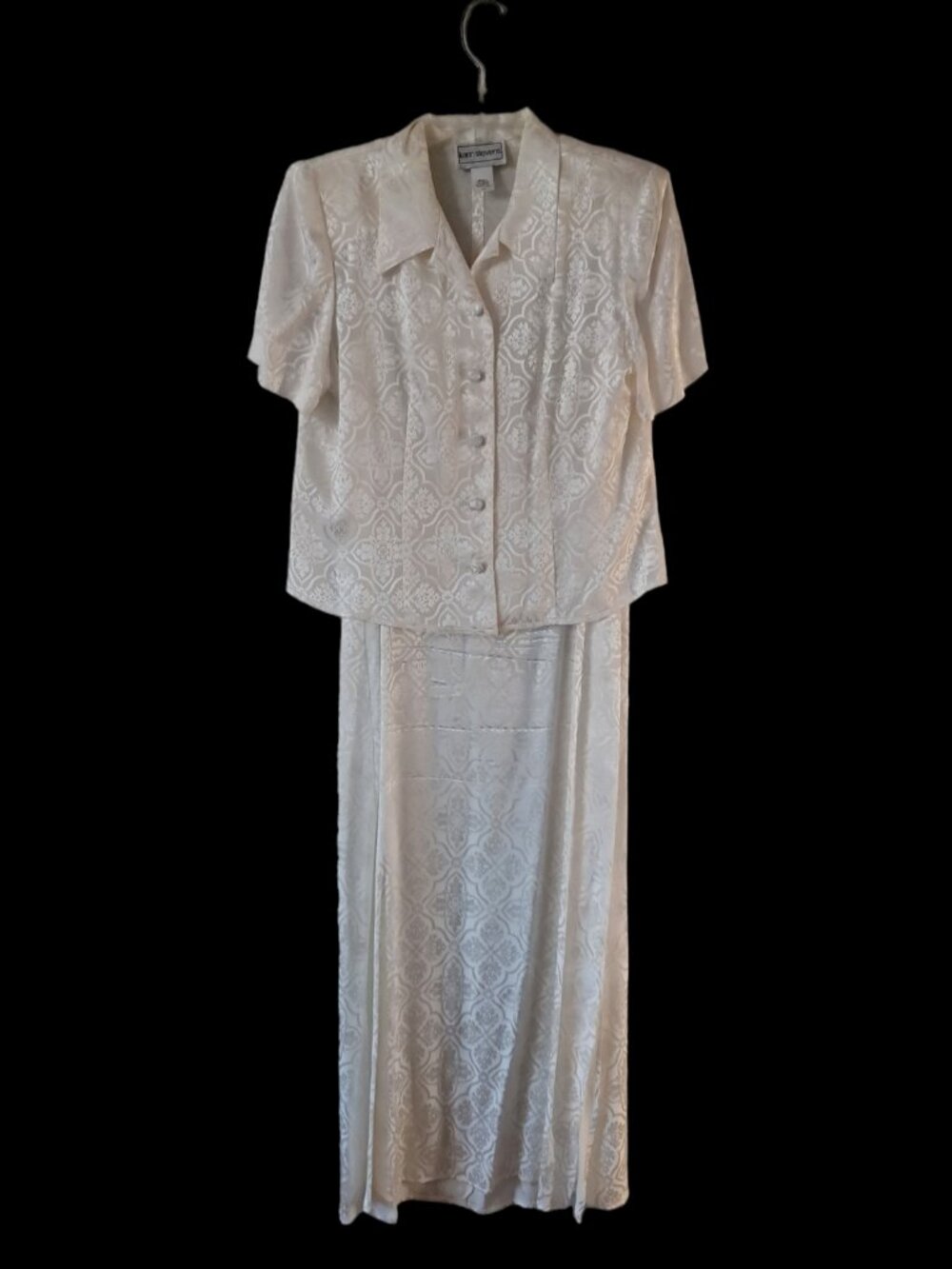 Vintage Karin Stevens Maxi Slip Dress and Jacket Cream White Jacquard Size 10